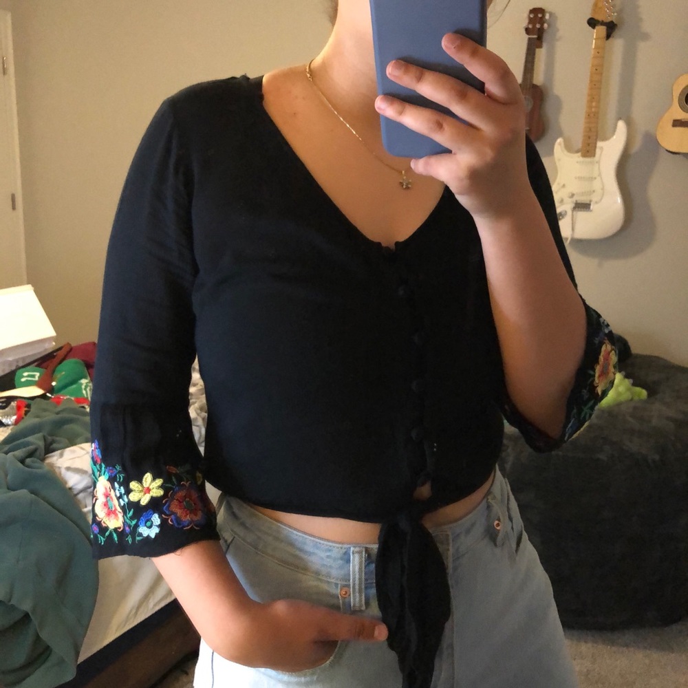 Hollister Floral Embroidered Blouse